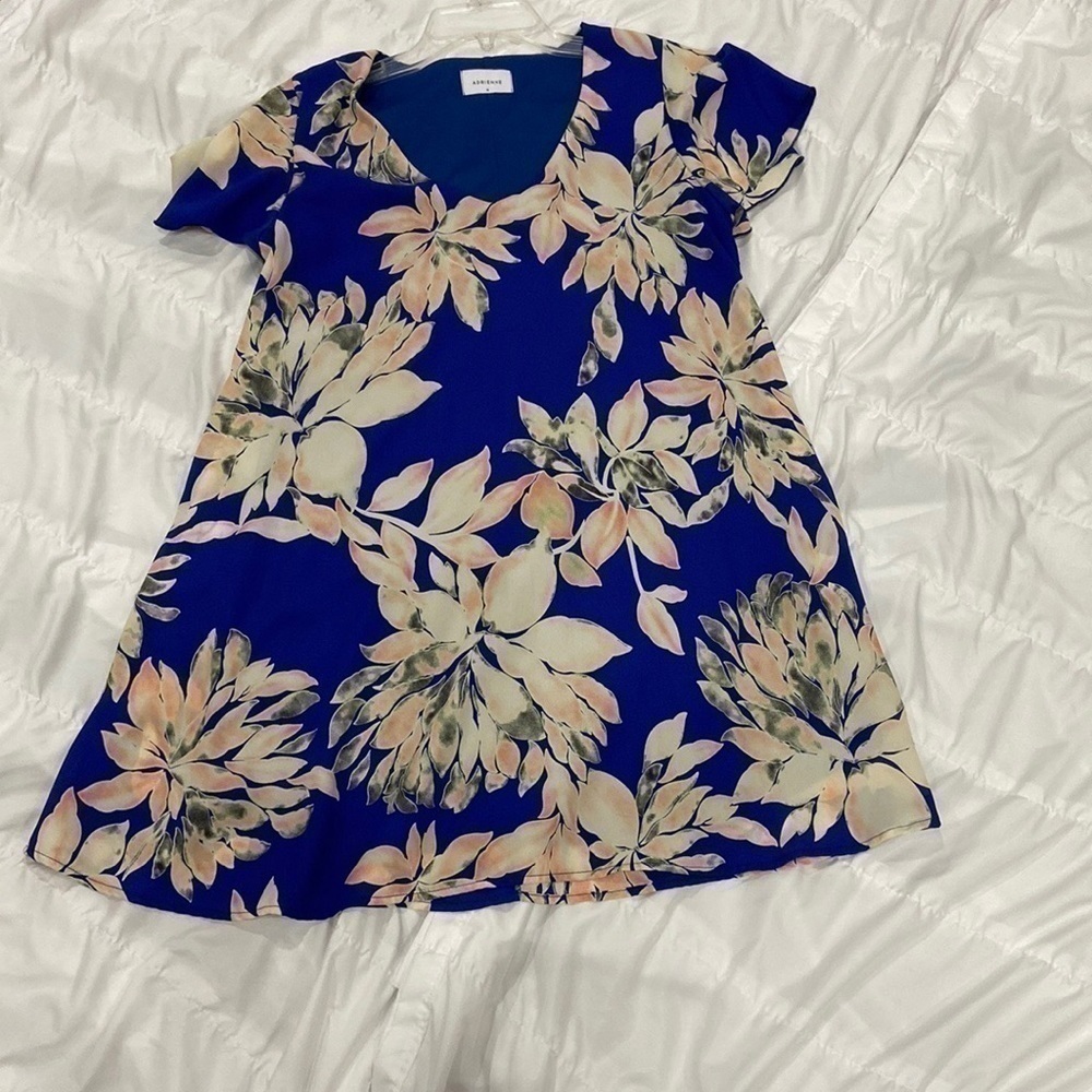Adrienne Navy Blue Mini Dress with Peach Flowers